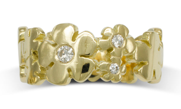 unusual eternity rings 2016 Handmade in the UK Diamond set gold flower eternity ring