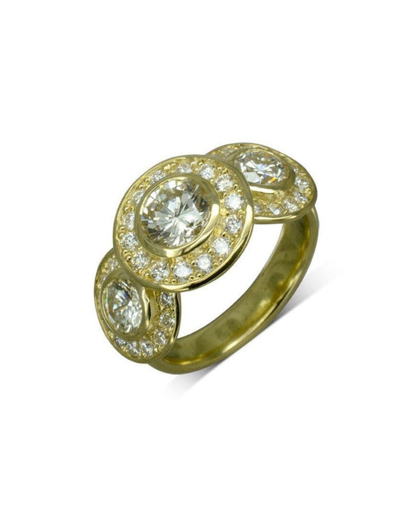 18ct Yellow Gold Diamond Trilogy Cluster Ring Ring Pruden and Smith