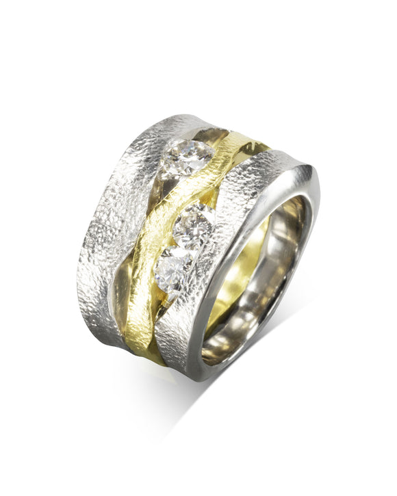 Unusual Trap Diamond Textured Mixed Metal Dress Ring (1ct) Pruden and Smith