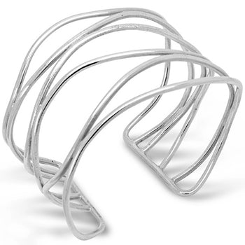 Six Strand Solid Silver Cuff Bangle (Wide) Bangle Pruden and Smith   