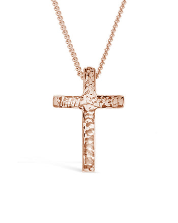 Hammered Solid Gold Cross Pendant Pruden and Smith 15mm 9ct Rose Gold 