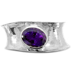 Hammered Concave Amethyst Solid Silver Cuff Bangle Bangle Pruden and Smith   