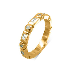 Chamfered Alternating Baguette Round Brilliant Cut Diamond Full Eternity Ring Ring Pruden and Smith 18ct Yellow Gold  
