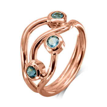 Three Strand Aquamarine 9ct Gold Dress Ring Ring Pruden and Smith 9ct Rose Gold  