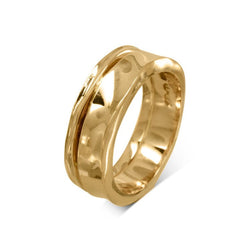Side Hammered Gold Wedding Ring (7mm) Ring Pruden and Smith 18ct Yellow Gold Heavy Weight 2mm Thick 