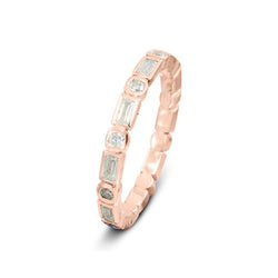 Dainty Alternating Baguette and Round Diamond Eternity Ring Ring Pruden and Smith 18ct Rose Gold Full 100% set eternity ring 