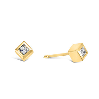 Cube Princess Cut Diamond Stud Earrings Earstuds Pruden and Smith 18ct Yellow Gold  