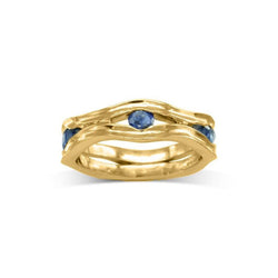 Side Hammered Birthstone Eternity Ring Ring Pruden and Smith December-Blue Topaz 9ct Yellow Gold 