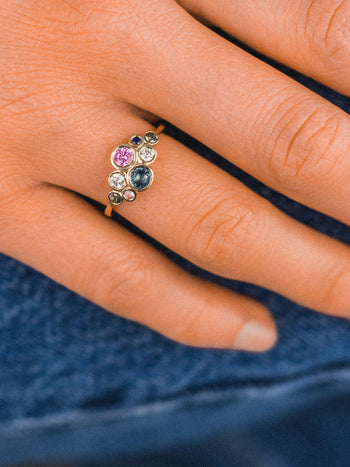 Water Bubbles Pink and Teal Sapphire Cluster Ring Ring Pruden and Smith   