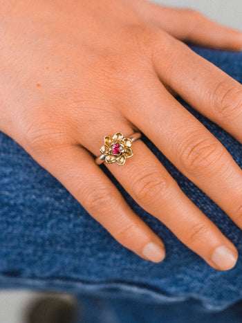 Lotus Ruby Flower Ring Ring Pruden and Smith   