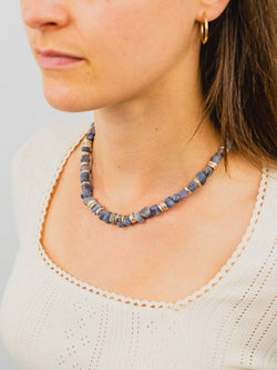 Blue Sapphire with Silver Discs Necklace Necklace Pruden and Smith   