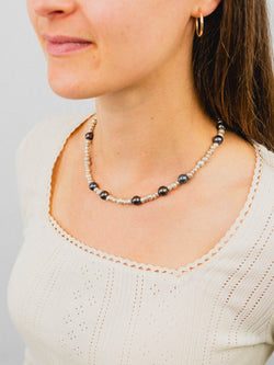 Black Pearl and Silver Nugget Necklace Necklace Pruden and Smith   