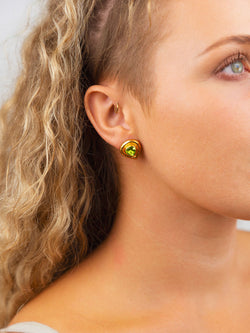 Roman Hammered Yellow Gold Peridot Stud Earrings Earring Pruden and Smith   