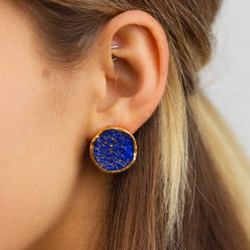 Lapis Lazuli Round Silver Stud Earrings (Large) Earstuds Pruden and Smith   