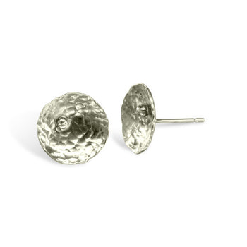 Hammered Round Gold Bead Stud Earrings Earring Pruden and Smith 9ct White Gold  