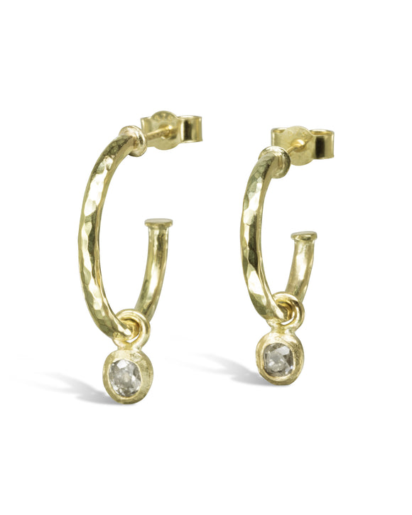 Hammered Gold Rough Diamond Hoop Earrings Pruden and Smith