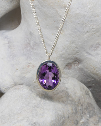 Amethyst Oval Silver Pendant  Pruden and Smith   