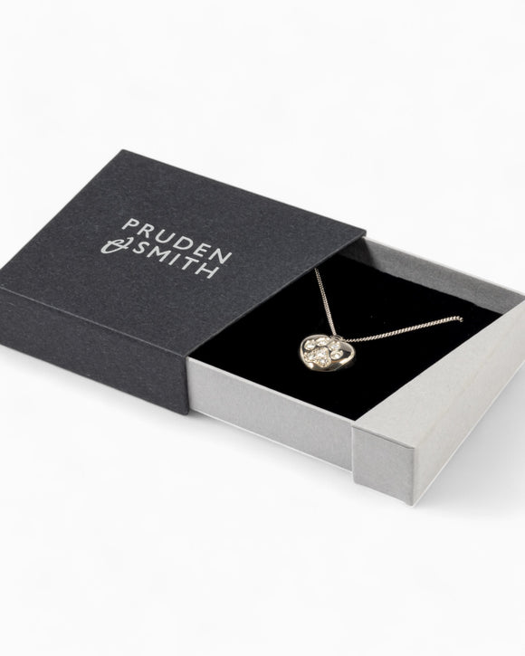 Boxed Heart Pet Memorial Pendant with Diamond Paw Print Pruden and Smith