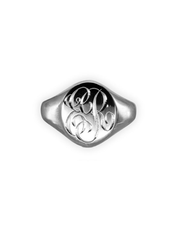 Engraved platinum signet ring