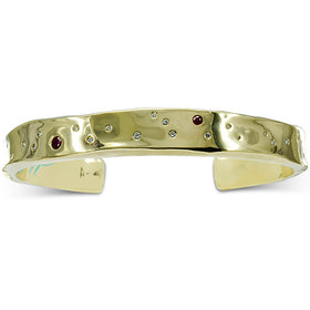 Side Hammered Ruby and Diamond 9ct Gold Bangle Bangle Pruden and Smith   