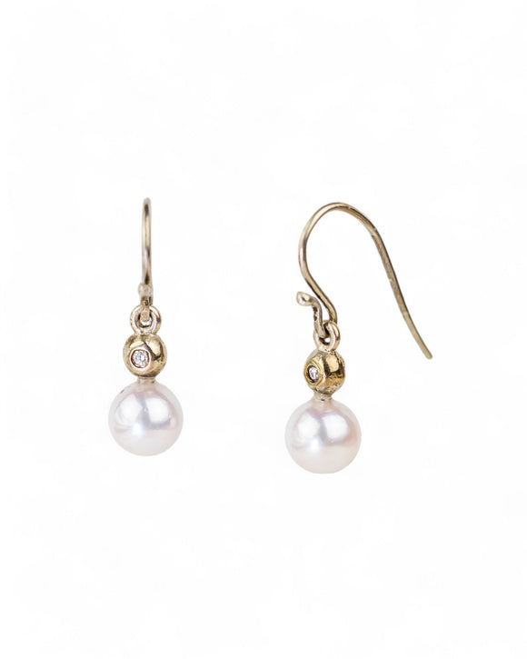 Akoya Pearl and Diamond White Gold Drop Earrings Earrings Pruden and Smith