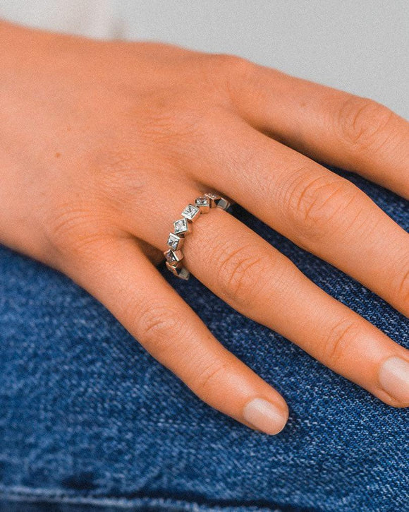 Alternating Princess Cut Diamond Half Eternity Ring Ring Pruden and Smith