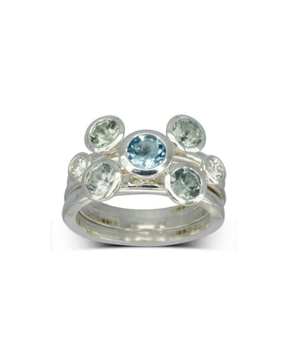 Aquamarine and Diamond Platinum Stacking Ring Set Ring Pruden and Smith