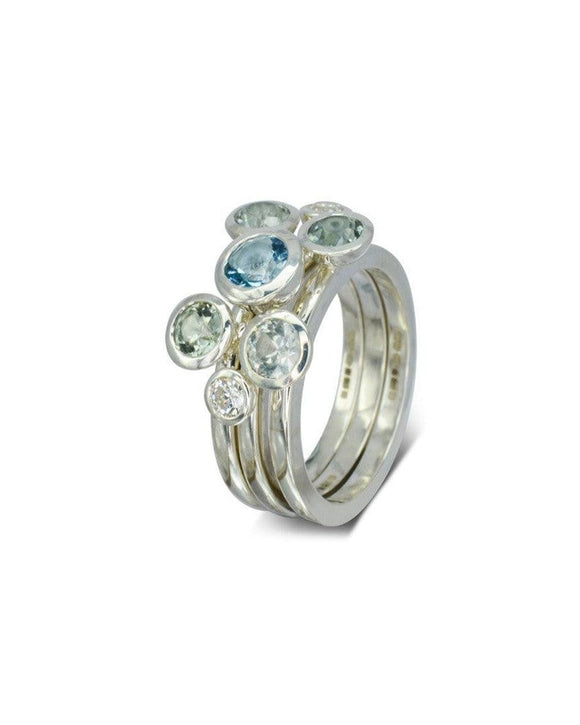 Aquamarine and Diamond Platinum Stacking Ring Set Ring Pruden and Smith