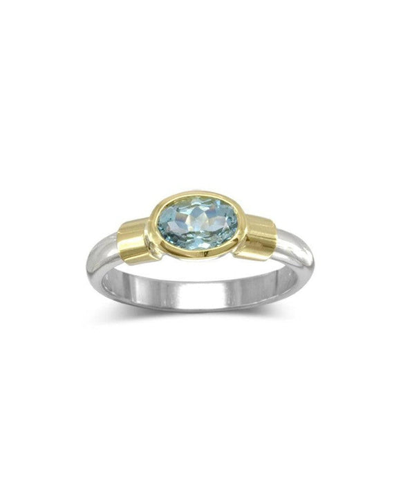 Aquamarine with Gold Shoulders Ring Ring Pruden and Smith 6x4mm Aquamarine