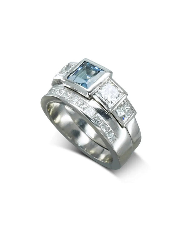 Art Deco Aquamarine Diamond Engagement Ring Ring Pruden and Smith