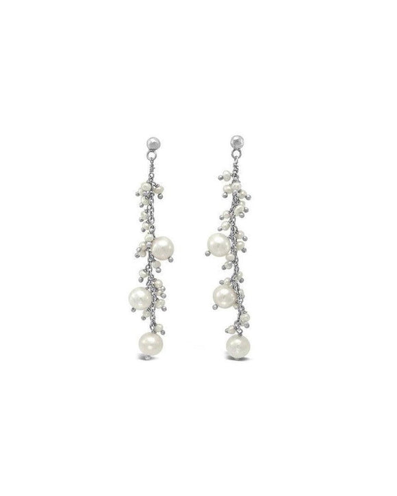 Beaded Pearl Silver Chain Dangly Earrings Earrings Pruden and Smith