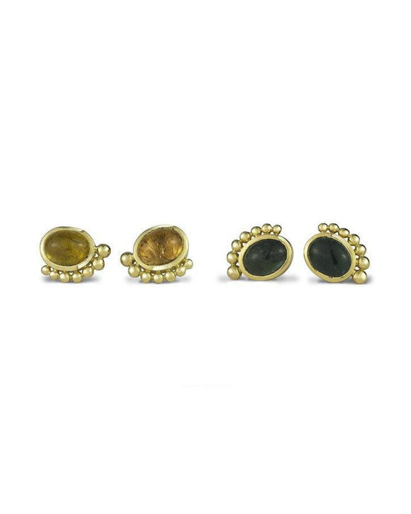 Beaded Tourmaline 18ct Gold Stud Earrings Earrings Pruden and Smith