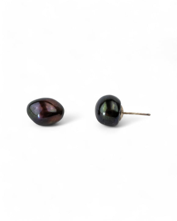 Black Baroque Pearl Gold Stud Earrings Earrings Pruden and Smith