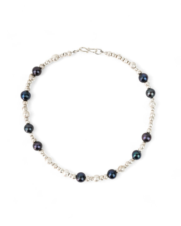 Black Pearl and Silver Nugget Necklace Necklace Pruden and Smith