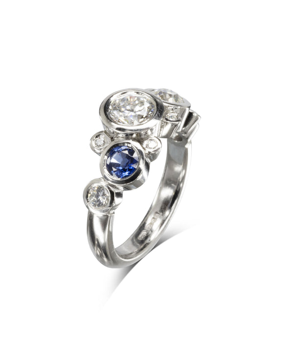 Bubbles Sapphire and Diamond Cluster Ring Pruden and Smith