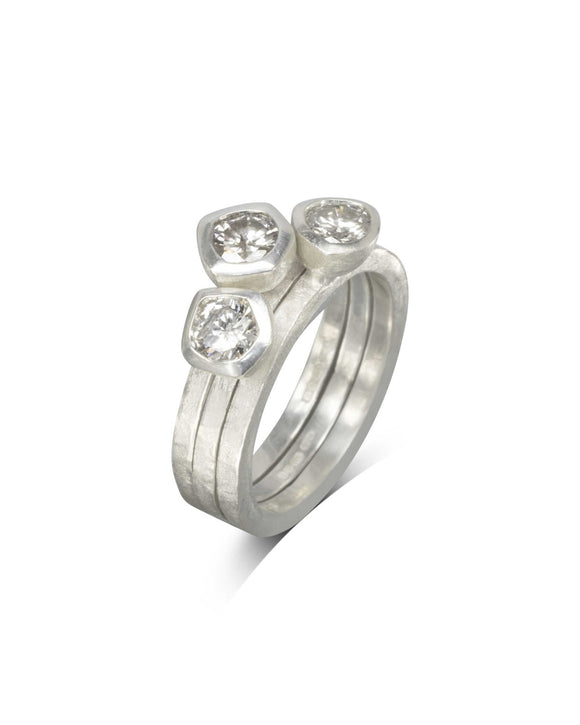 Carved Platinum Diamond Stacking Ring Set Ring Pruden and Smith