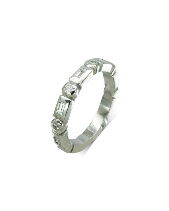 Chamfered Alternating Baguette Round Brilliant Cut Diamond Full Eternity Ring Ring Pruden and Smith Platinum
