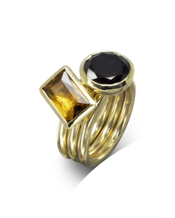 Citrine and Smokey Quartz Stacking Ring Set Ring Pruden and Smith