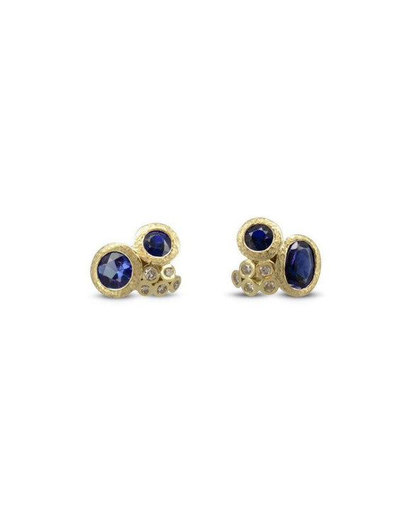 Cluster Sapphire and Diamond Stud Earrings Earrings Pruden and Smith