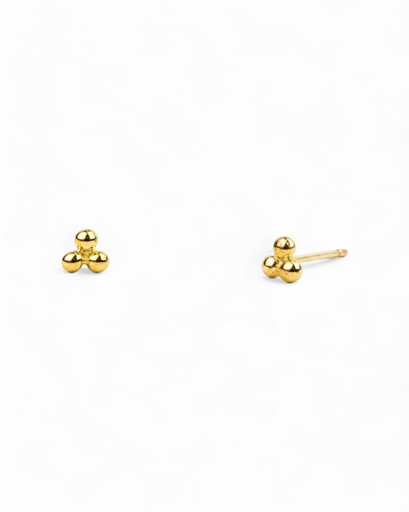 Dainty Nugget Three Bead Yellow Gold Stud Earrings Earrings Pruden and Smith