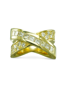 Bespoke Crossover Gold Diamond Ring Ring Pruden and Smith   