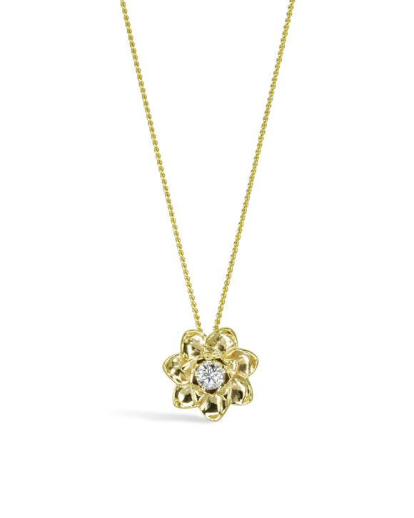 Lotus Flower 9ct Gold and Diamond Pendant Pruden and Smith