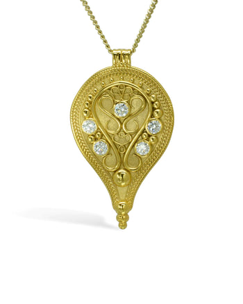 Filigree Pear Shaped Diamond Yellow Gold Pendant Pendant Pruden and Smith   