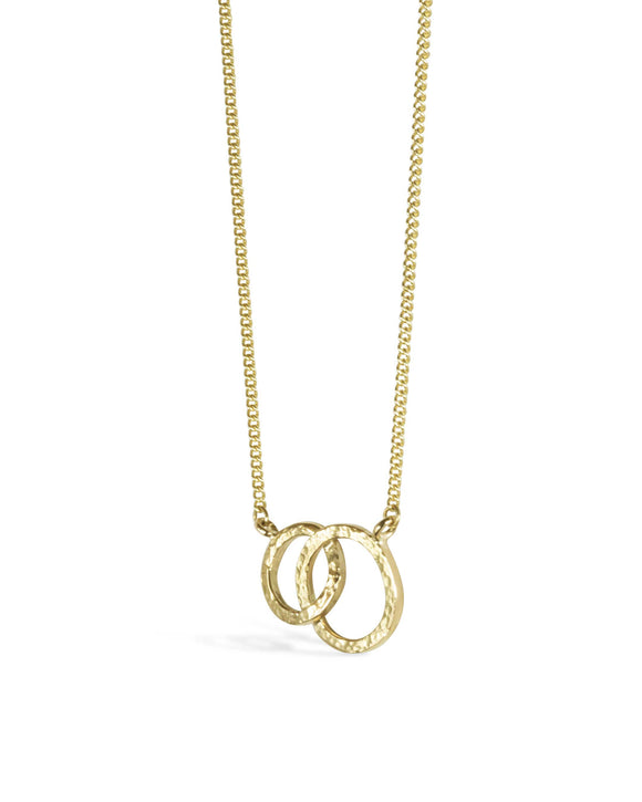 Hammered Solid 9ct Gold Double Ring Pendant Pruden and Smith Small