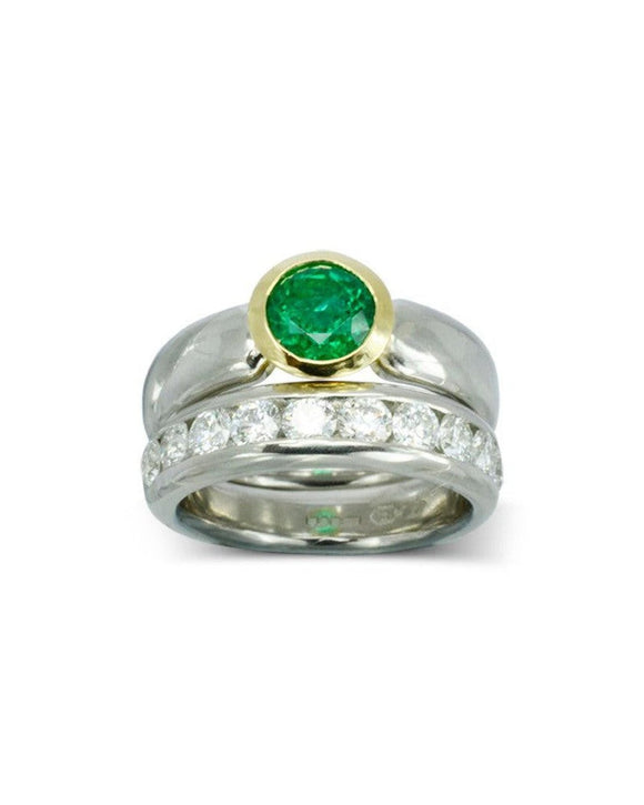 Emerald Two Tone Engagement Ring Ring Pruden and Smith