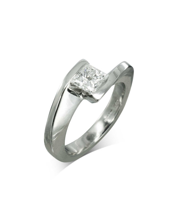 Flat Twist Platinum Princess Cut Diamond Engagement Ring Ring Pruden and Smith