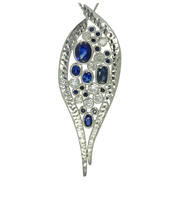 Forged Sapphire and Diamond Platinum Pendant Pendant Pruden and Smith