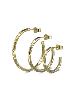 Solid 9ct Yellow Gold Hammered Mini Hoop Earrings