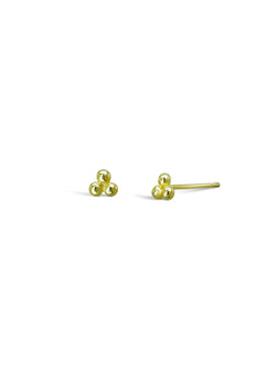 Dainty Nugget Three Bead Yellow Gold Stud Earrings Earstuds Pruden and Smith   