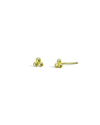 Dainty Nugget Three Bead Yellow Gold Stud Earrings Earstuds Pruden and Smith   
